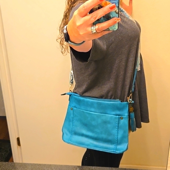 Ampere Creations Handbags - Teal Crossbody Bag with Gold Accents